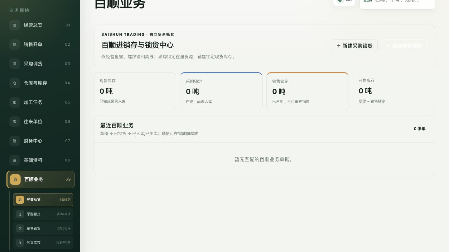 界面示意 · 业务台账与锁货
